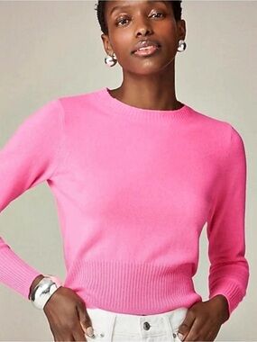 J. Crew Pink Cashmere Cropped Crewneck Sweater